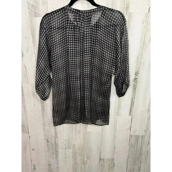 Graumann Women's Sheer Geometric Print‎ Blouse Black Size M 100% Silk - Picture 7 of 7